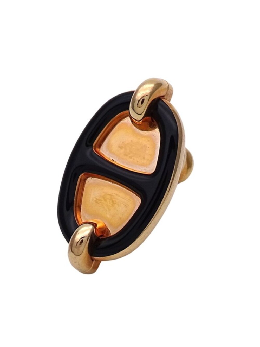 Hermes Earrings Mini Maillon Metal Pink Gold Black Simple One Side